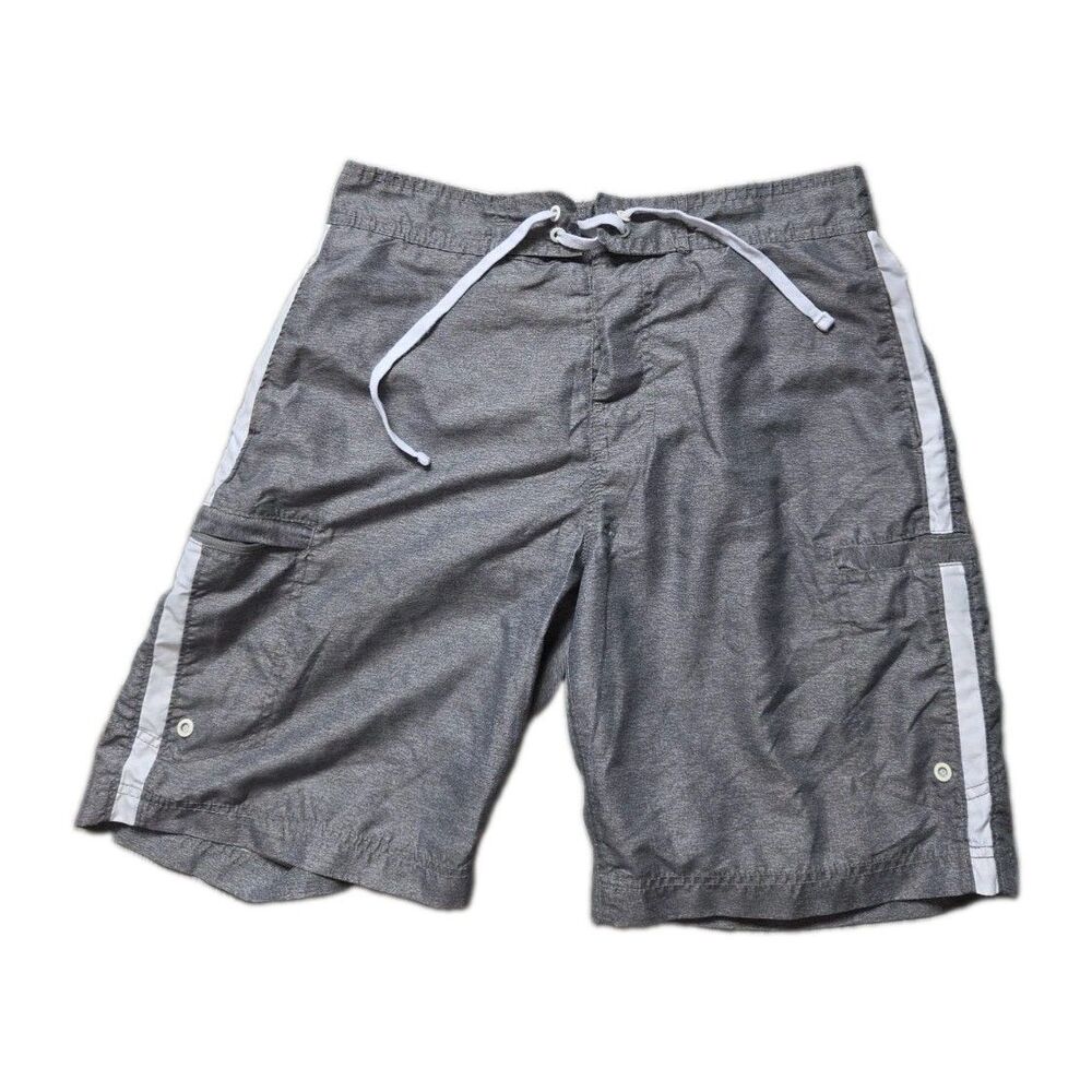 Wave Zone Green Board Shorts Swim Trunks White Stripe Drawstring Mens M EUC